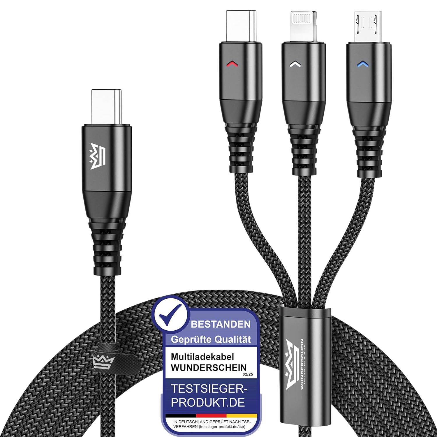3-in-1 USB-C Multiladekabel 120 cm